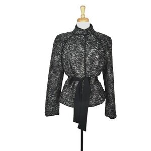 Sandro Black & White‎ Tweed Tie Front Jacket L EUC